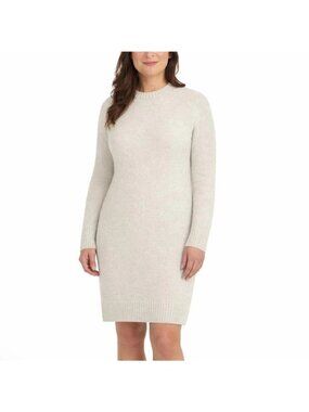 NWT Dalia Women's L Beige Wool Blend Sweater Dress Long Sleeve Pullover